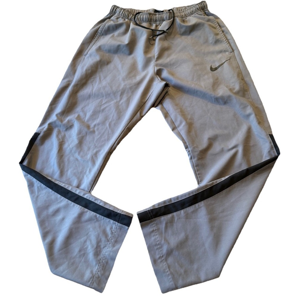 Nike Dri-Fit Windbreaker Track Pants Men Large Gray Drawstring Logo Swoosh